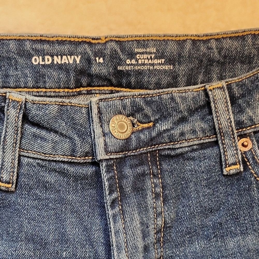 NWT OG High Rise Straight Women's Blue Distressed Jeans 14 - Picture 5 of 10